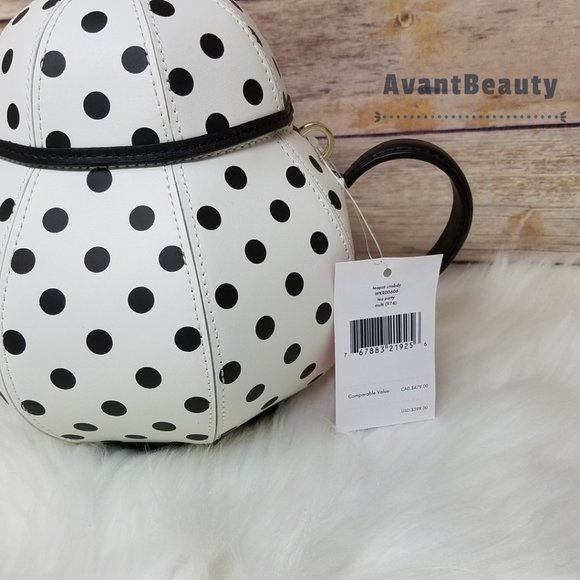 Kate Spade New Teapot Tea Party Polka Dots Black White Kettle Alice Wonderland - Picture 4 of 14